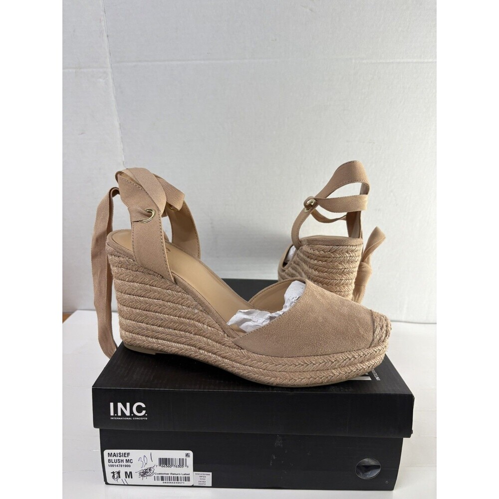 INC Women's Maisie Blush Lace-Up Espadrille Wedge Sandals Ankle Wrap Tie Sz 11M
